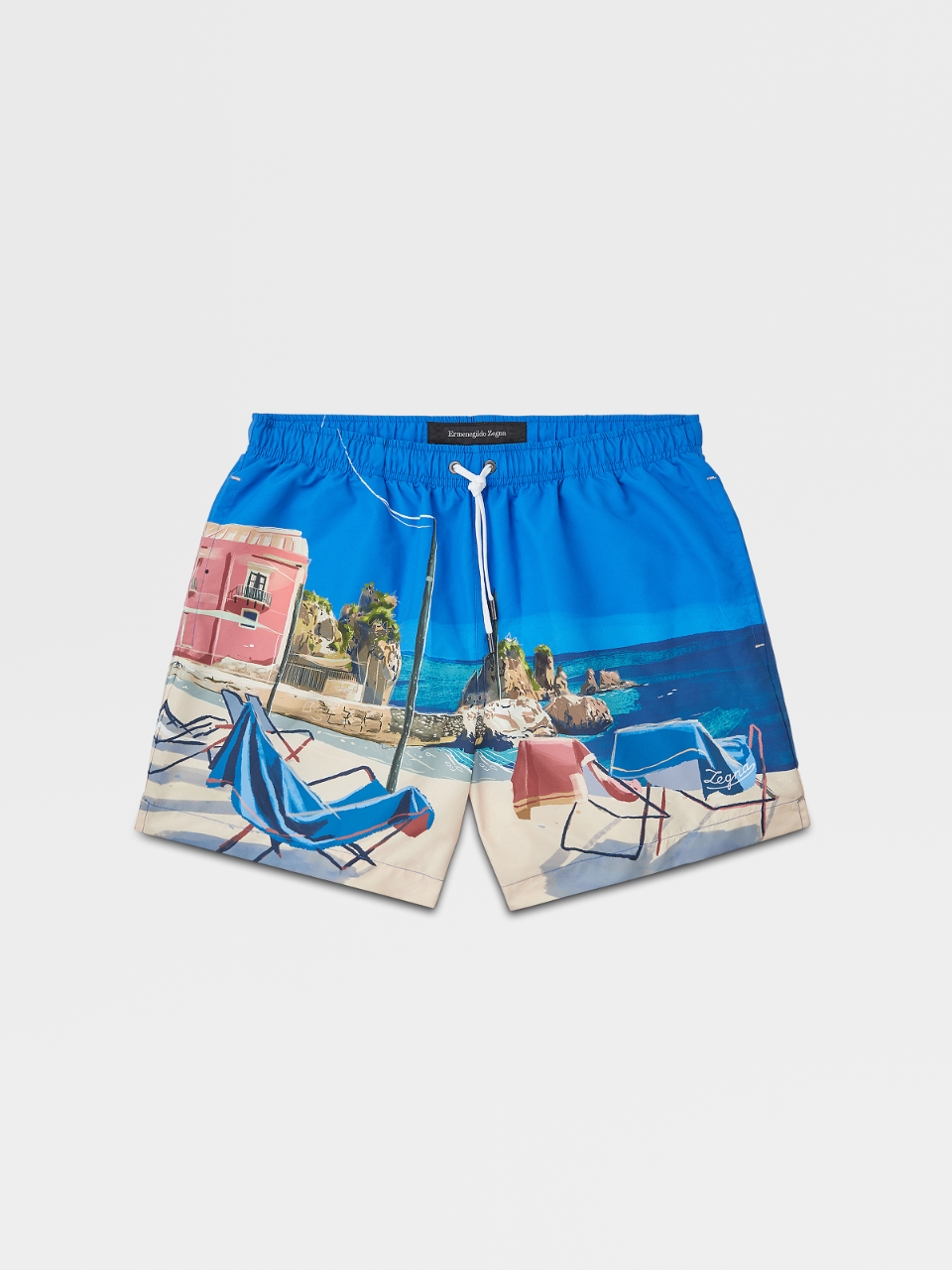Sicily Print Light Blue Swim Boxers